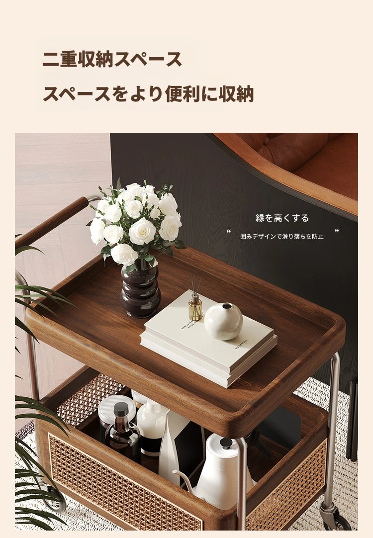 スタイリッシュな木製カート | 無垢材・樹脂・ステンレス製 | おしゃれな収納と移動便利なデザイン hsms-4906