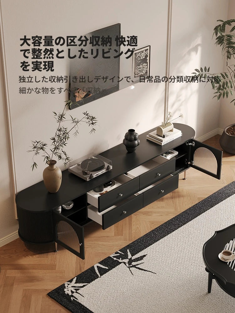 モダンデザインテレビ台|多層板・ガラス・ステンレス製|収納力抜群でスタイリッシュなリビング向け家具 hsms-4907