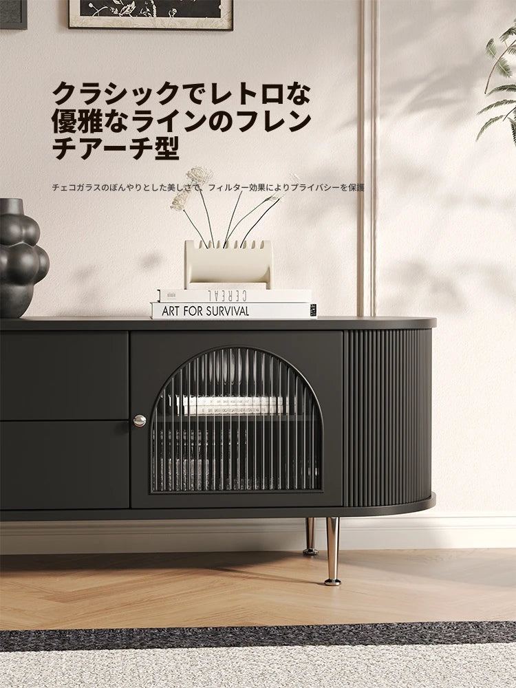 モダンデザインテレビ台|多層板・ガラス・ステンレス製|収納力抜群でスタイリッシュなリビング向け家具 hsms-4907