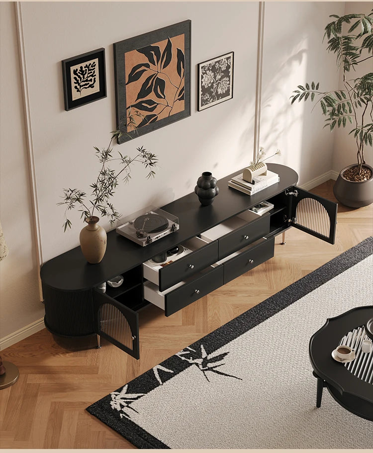 モダンデザインテレビ台|多層板・ガラス・ステンレス製|収納力抜群でスタイリッシュなリビング向け家具 hsms-4907