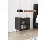 シンプルモダンナイトテーブル | 耐久性のある多層板・ステンレス・ガラス製 | リビングや寝室に最適な収納オプション hsms-4910