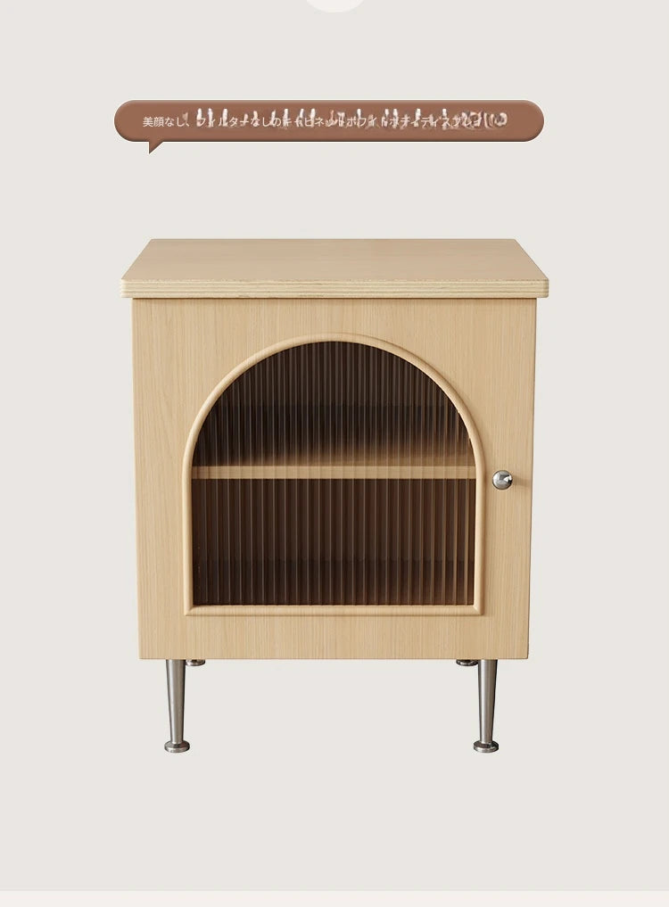 シンプルモダンナイトテーブル | 耐久性のある多層板・ステンレス・ガラス製 | リビングや寝室に最適な収納オプション hsms-4910