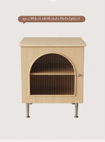 シンプルモダンナイトテーブル | 耐久性のある多層板・ステンレス・ガラス製 | リビングや寝室に最適な収納オプション hsms-4910