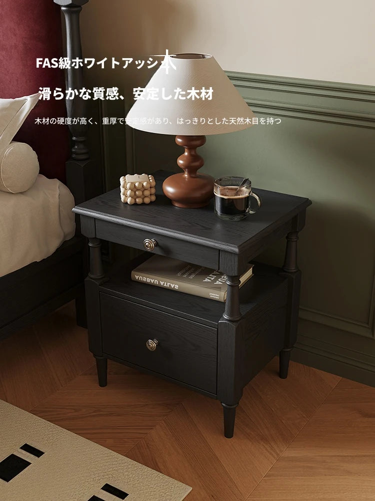 アッシュ材のナイトテーブル - モダンでスタイリッシュなデザイン、収納力抜群のベッドサイドテーブル hsms-4914