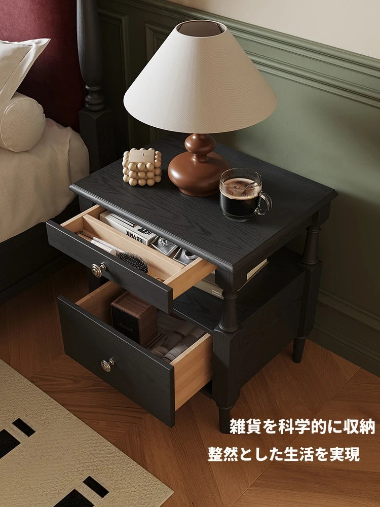 アッシュ材のナイトテーブル - モダンでスタイリッシュなデザイン、収納力抜群のベッドサイドテーブル hsms-4914
