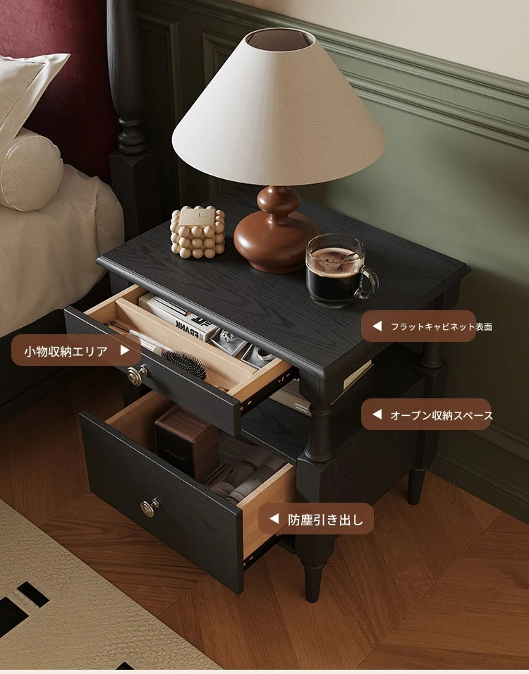 アッシュ材のナイトテーブル - モダンでスタイリッシュなデザイン、収納力抜群のベッドサイドテーブル hsms-4914