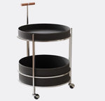 おしゃれな無垢材&ステンレス製カート - 合成皮革仕上げのお洒落なサービングバー hsms-4916