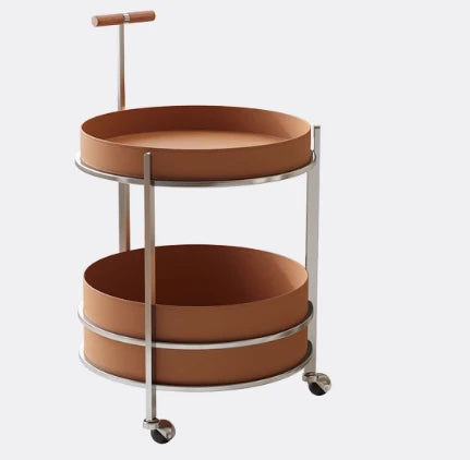 おしゃれな無垢材&ステンレス製カート - 合成皮革仕上げのお洒落なサービングバー hsms-4916