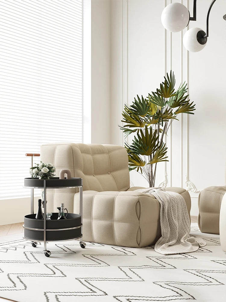 おしゃれな無垢材&ステンレス製カート - 合成皮革仕上げのお洒落なサービングバー hsms-4916