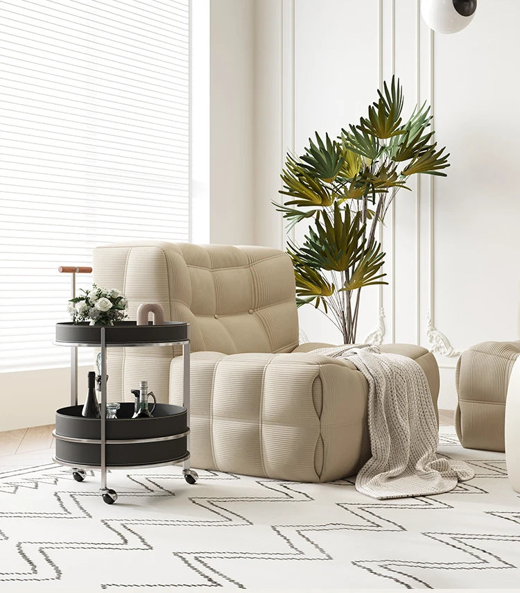 おしゃれな無垢材&ステンレス製カート - 合成皮革仕上げのお洒落なサービングバー hsms-4916