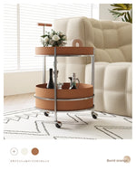 おしゃれな無垢材&ステンレス製カート - 合成皮革仕上げのお洒落なサービングバー hsms-4916