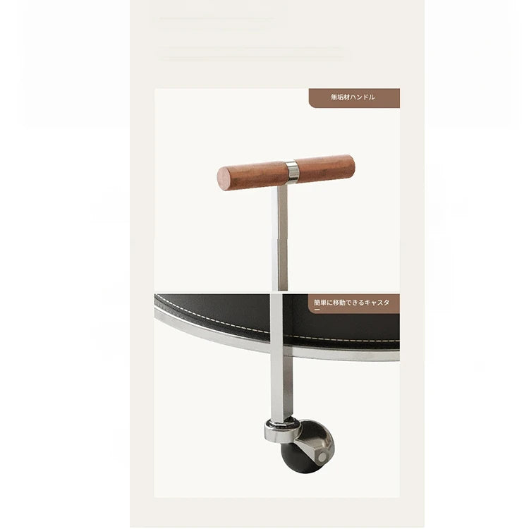 おしゃれな無垢材&ステンレス製カート - 合成皮革仕上げのお洒落なサービングバー hsms-4916