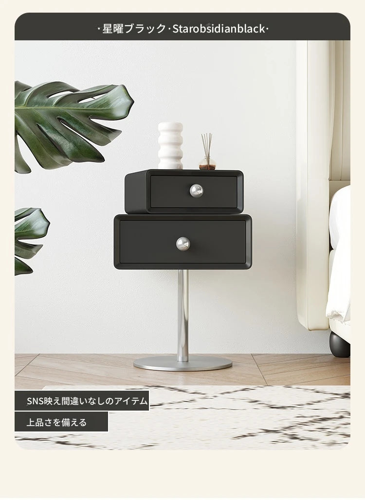 モダンデザインのナイトテーブル | 多層板・ステンレス製 | おしゃれ収納家具 hsms-4917