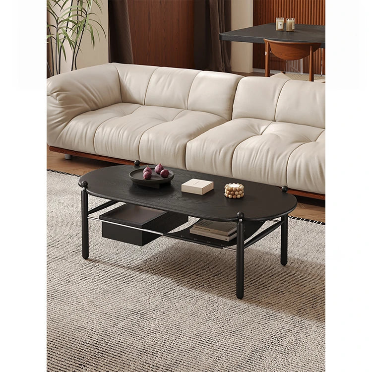 アッシュ材と合成皮革のスタイリッシュセンターテーブル|収納付きモダンデザイン hsms-4919