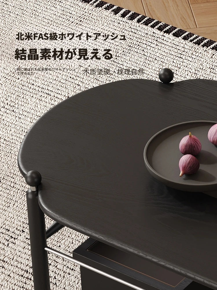 アッシュ材と合成皮革のスタイリッシュセンターテーブル|収納付きモダンデザイン hsms-4919