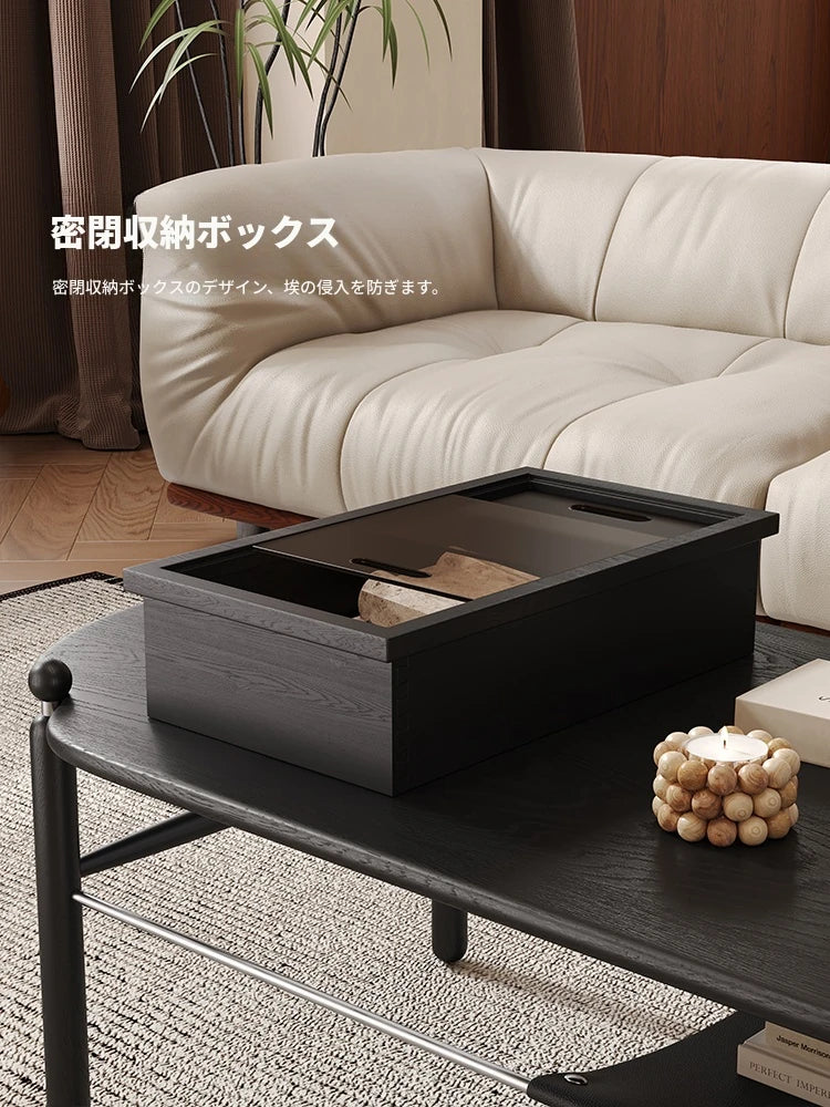 アッシュ材と合成皮革のスタイリッシュセンターテーブル|収納付きモダンデザイン hsms-4919