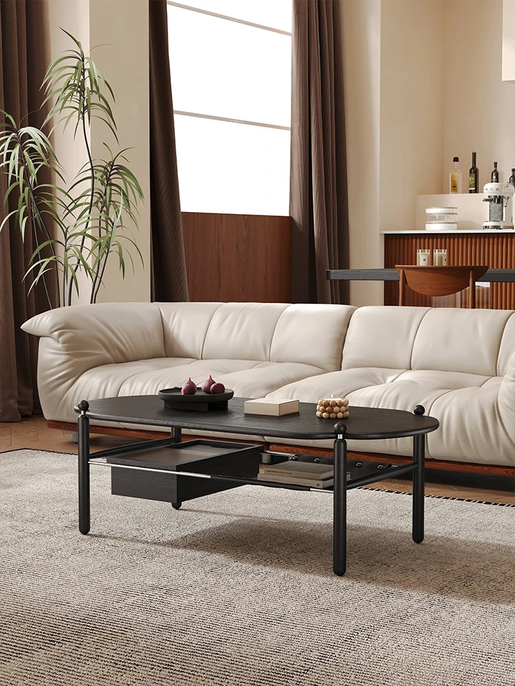 アッシュ材と合成皮革のスタイリッシュセンターテーブル|収納付きモダンデザイン hsms-4919