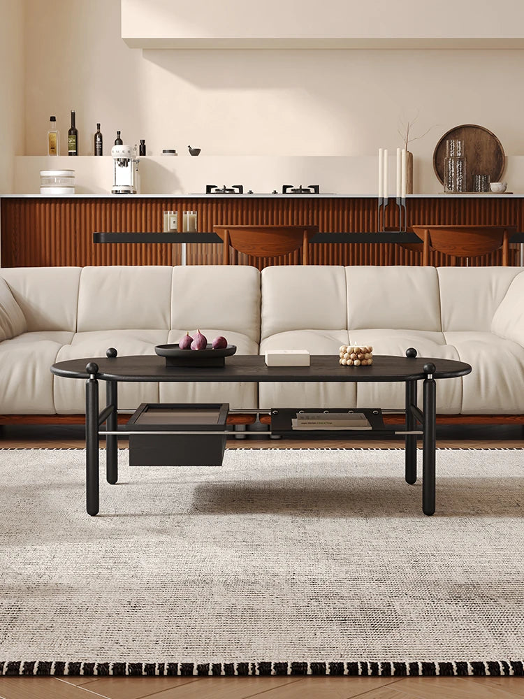 アッシュ材と合成皮革のスタイリッシュセンターテーブル|収納付きモダンデザイン hsms-4919