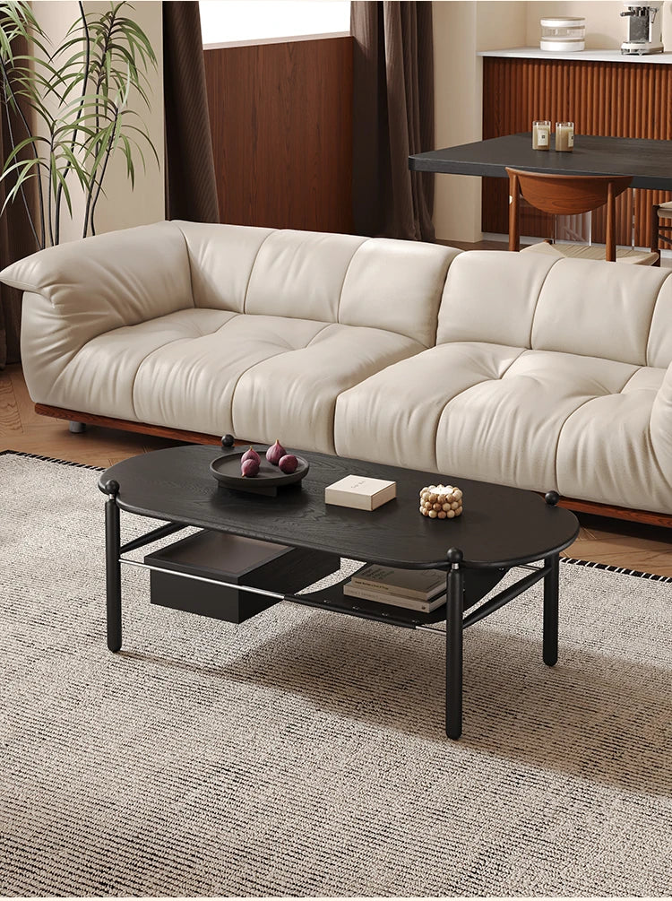 アッシュ材と合成皮革のスタイリッシュセンターテーブル|収納付きモダンデザイン hsms-4919