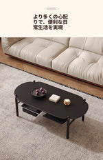 アッシュ材と合成皮革のスタイリッシュセンターテーブル|収納付きモダンデザイン hsms-4919