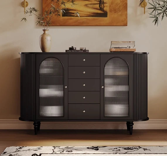 モダンデザインの無垢材キャビネット|ガラスとセラミックのエレガントな収納ラック hsms-4927