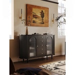 モダンデザインの無垢材キャビネット|ガラスとセラミックのエレガントな収納ラック hsms-4927