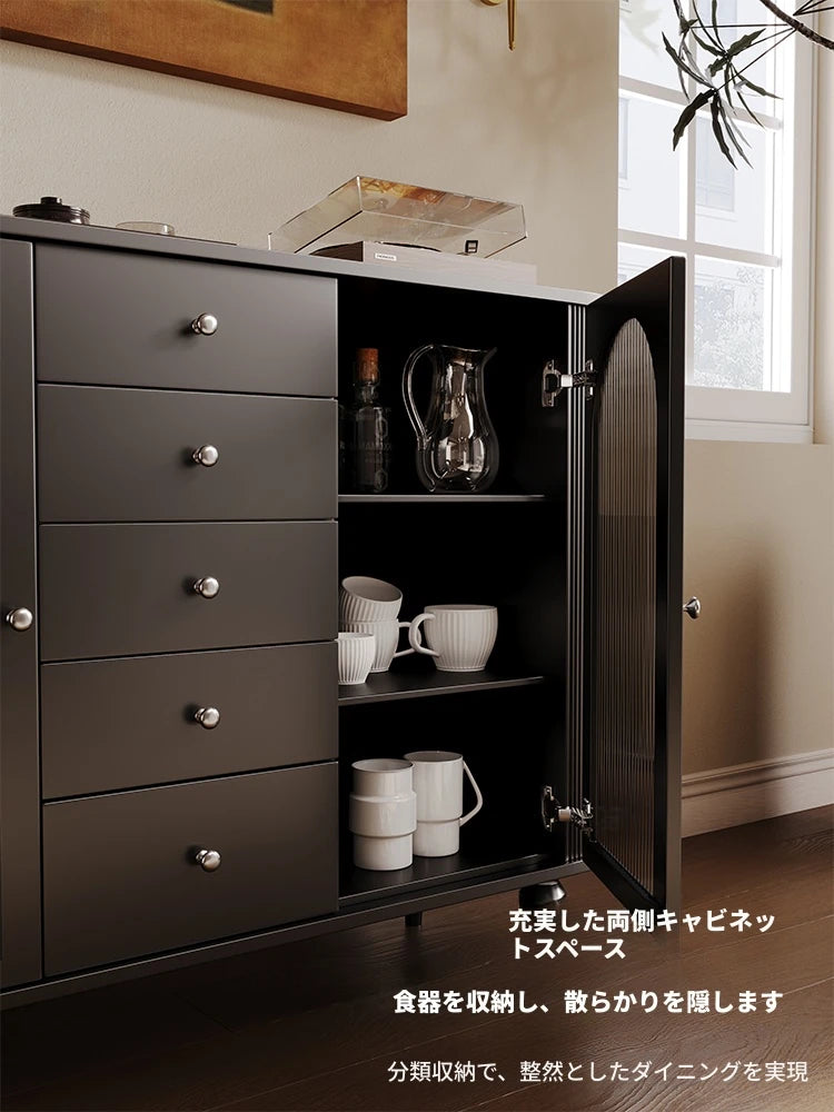 モダンデザインの無垢材キャビネット|ガラスとセラミックのエレガントな収納ラック hsms-4927