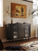 モダンデザインの無垢材キャビネット|ガラスとセラミックのエレガントな収納ラック hsms-4927