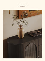 モダンデザインの無垢材キャビネット|ガラスとセラミックのエレガントな収納ラック hsms-4927