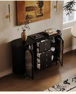 モダンデザインの無垢材キャビネット|ガラスとセラミックのエレガントな収納ラック hsms-4927