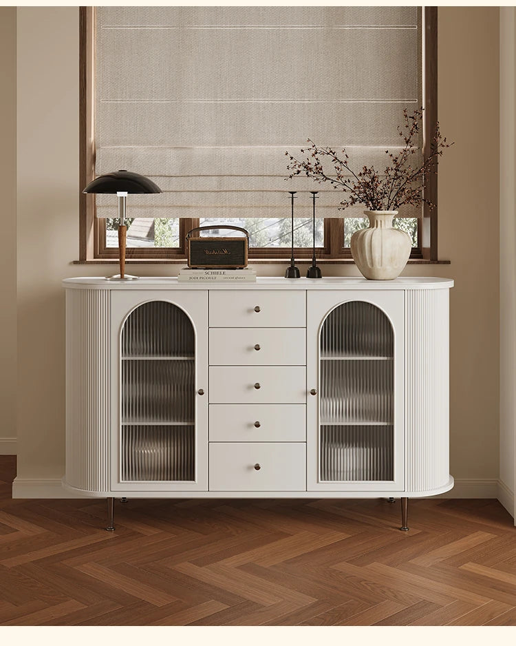 モダンデザインの無垢材キャビネット|ガラスとセラミックのエレガントな収納ラック hsms-4927