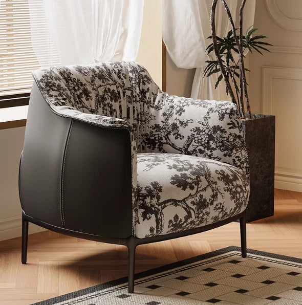 エレガントなパイン素材のフラワーパターンチェア | エアレザー&綿麻製のモダンデザイン hsms-4930