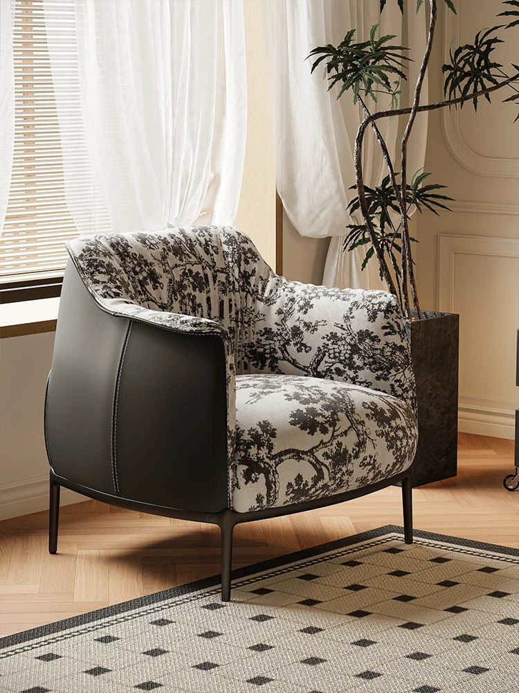 エレガントなパイン素材のフラワーパターンチェア | エアレザー&綿麻製のモダンデザイン hsms-4930