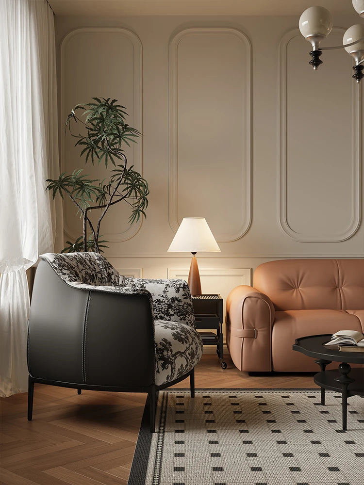 エレガントなパイン素材のフラワーパターンチェア | エアレザー&綿麻製のモダンデザイン hsms-4930