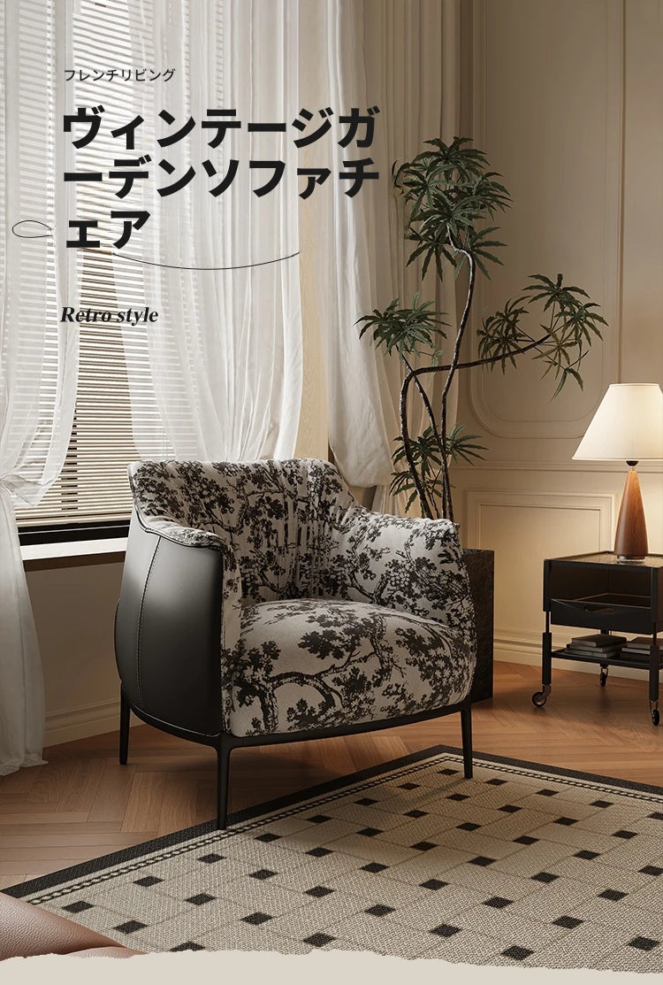 エレガントなパイン素材のフラワーパターンチェア | エアレザー&綿麻製のモダンデザイン hsms-4930