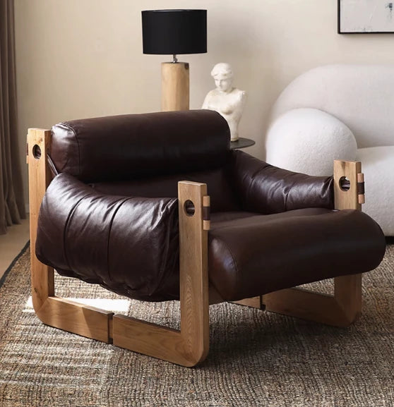 アッシュ材使用 本革&合成皮革ソファー ダウン&シリコンフィルの快適なリラックスチェア hsms-4931