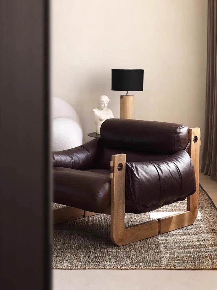 アッシュ材使用 本革&合成皮革ソファー ダウン&シリコンフィルの快適なリラックスチェア hsms-4931