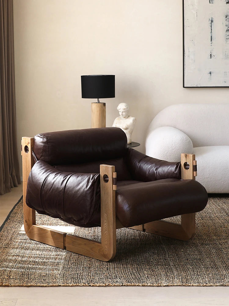 アッシュ材使用 本革&合成皮革ソファー ダウン&シリコンフィルの快適なリラックスチェア hsms-4931