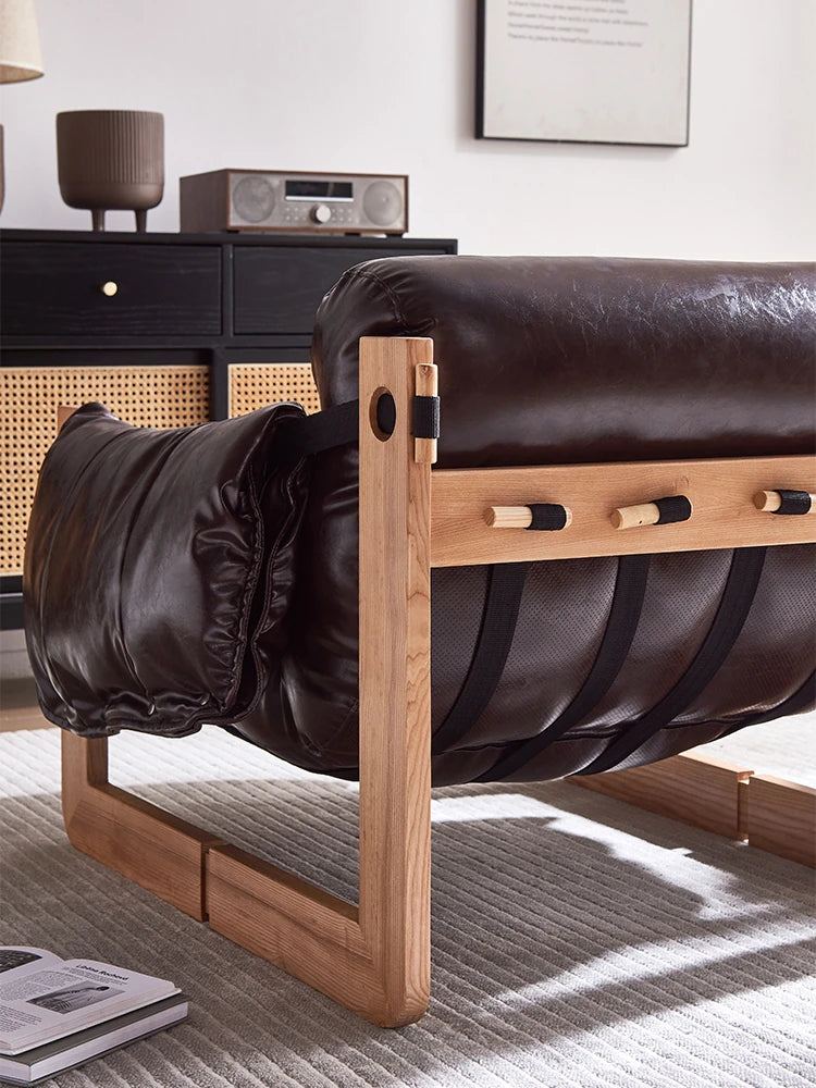 アッシュ材使用 本革&合成皮革ソファー ダウン&シリコンフィルの快適なリラックスチェア hsms-4931