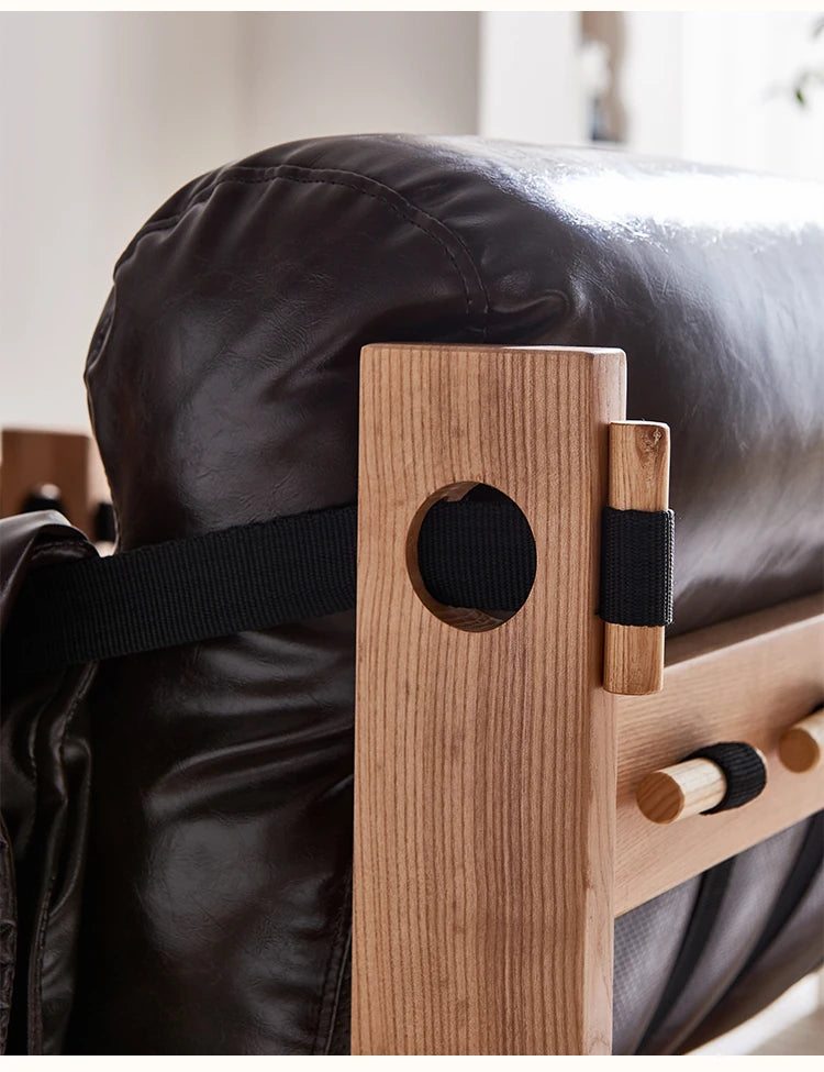 アッシュ材使用 本革&合成皮革ソファー ダウン&シリコンフィルの快適なリラックスチェア hsms-4931