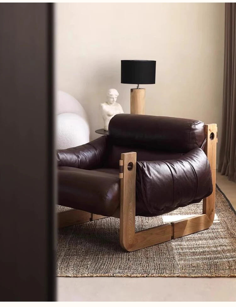 アッシュ材使用 本革&合成皮革ソファー ダウン&シリコンフィルの快適なリラックスチェア hsms-4931