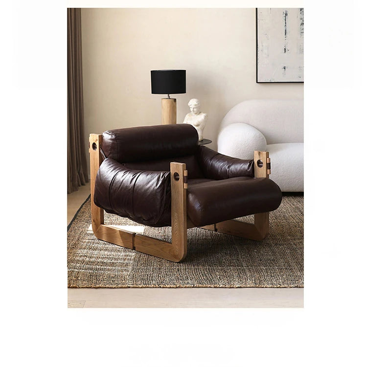 アッシュ材使用 本革&合成皮革ソファー ダウン&シリコンフィルの快適なリラックスチェア hsms-4931