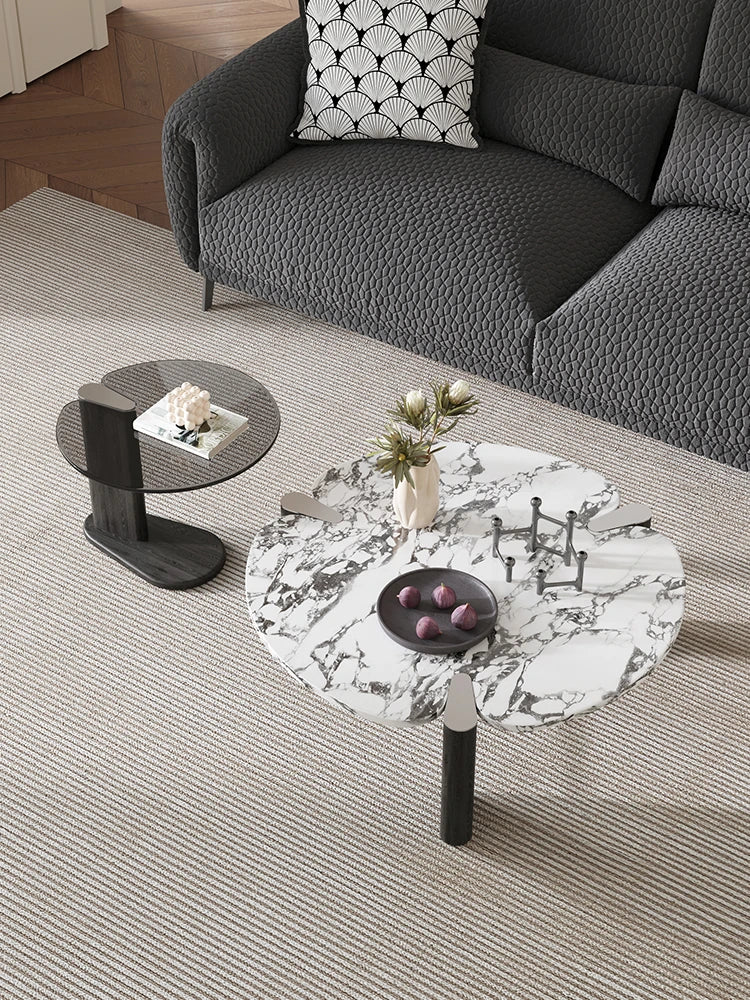 センターテーブル アッシュ材・大理石・ステンレス・強化ガラス使用 おしゃれでモダンなリビング家具 hsms-4936