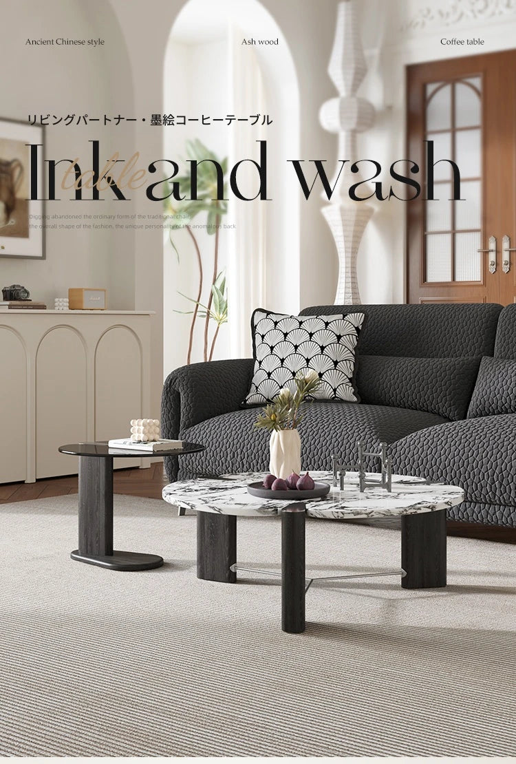 センターテーブル アッシュ材・大理石・ステンレス・強化ガラス使用 おしゃれでモダンなリビング家具 hsms-4936