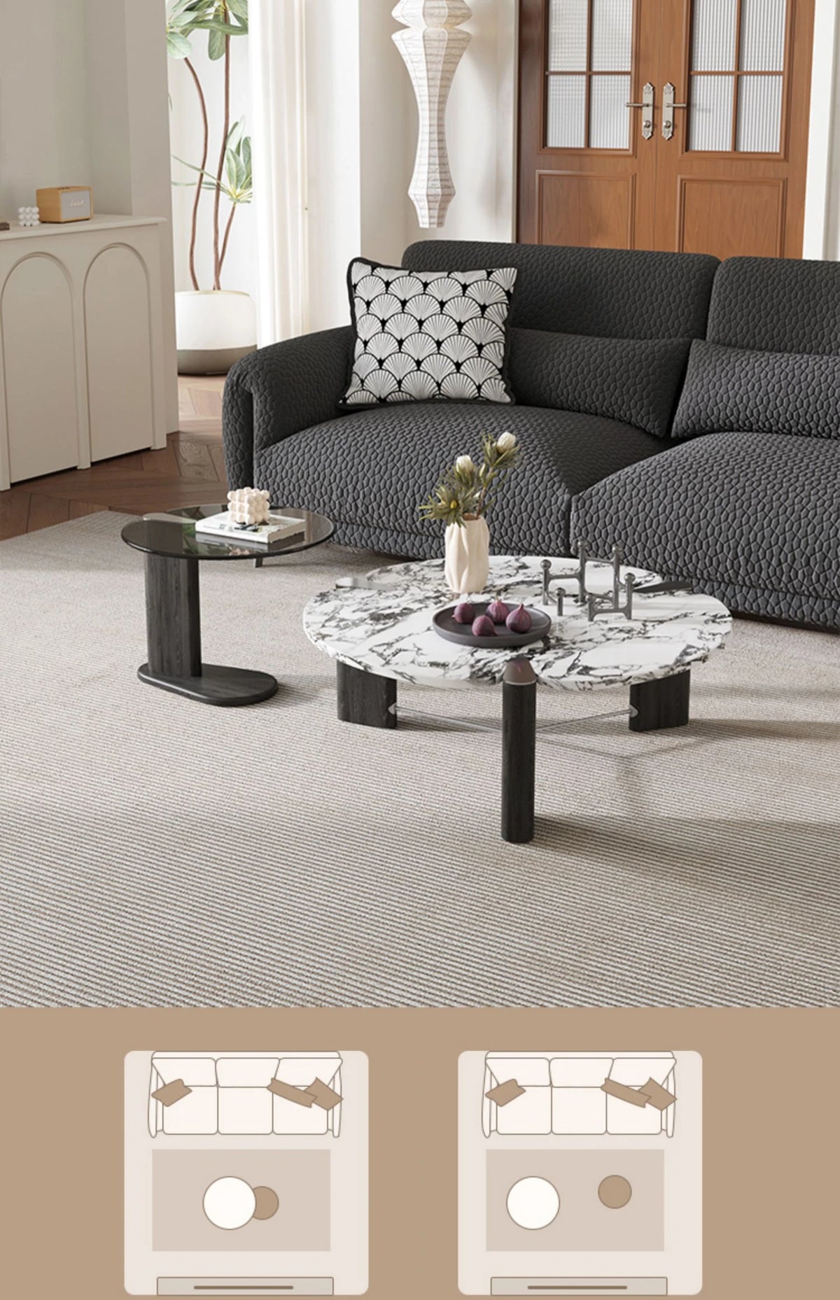 センターテーブル アッシュ材・大理石・ステンレス・強化ガラス使用 おしゃれでモダンなリビング家具 hsms-4936