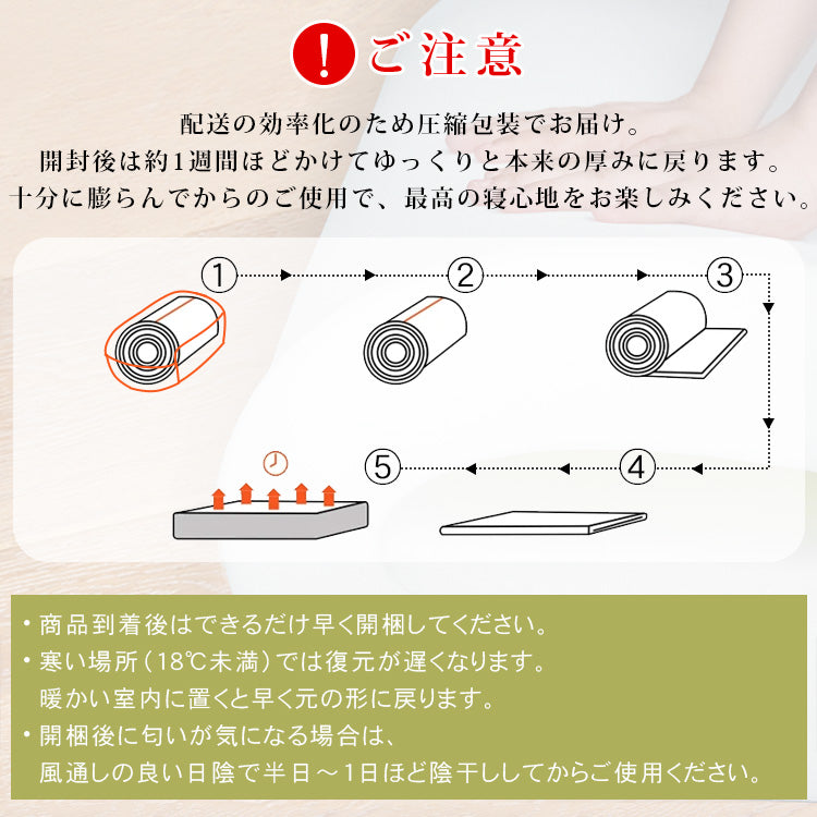 高密度ウレタンマットレス 1.5m・1.8m対応|厚手・適度な硬さ|シングル・ダブル・畳にも対応 hsxd-3639