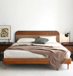 無垢材エアレザー使用モダンベッド|レッドサンダルウッド仕上げ|スタイリッシュで快適な寝室づくりに最適 hsxz-2156