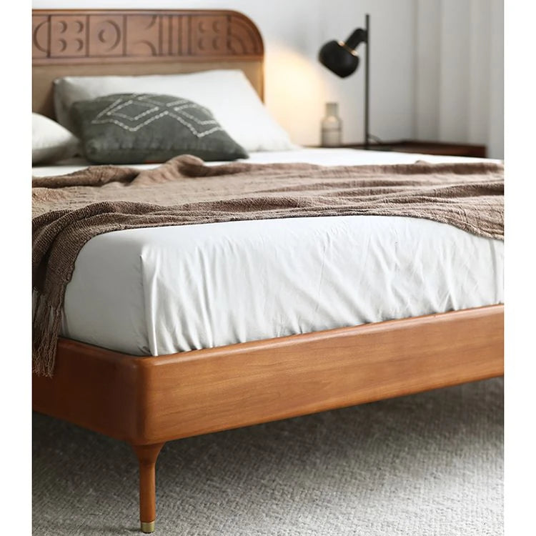 無垢材エアレザー使用モダンベッド|レッドサンダルウッド仕上げ|スタイリッシュで快適な寝室づくりに最適 hsxz-2156