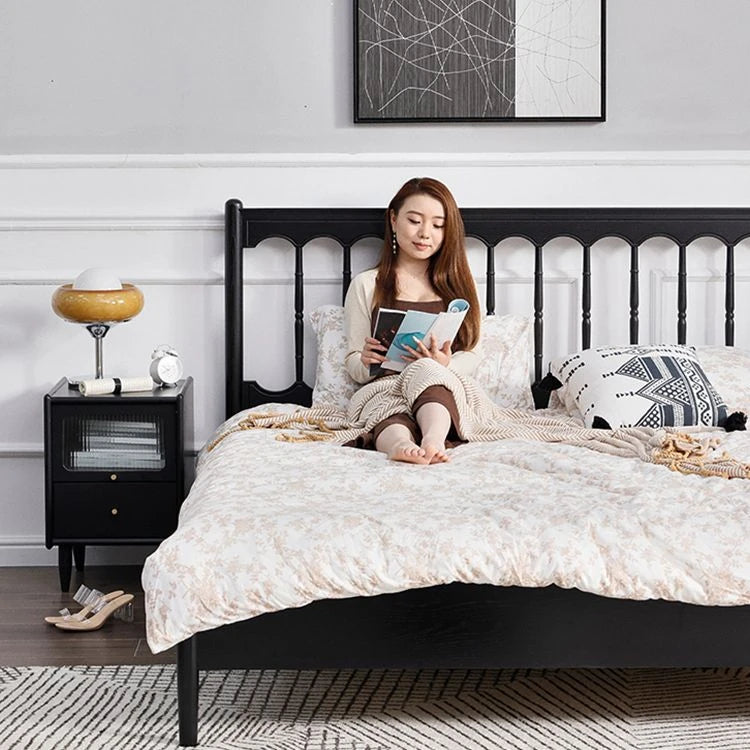 レッドオーク・パイン製のおしゃれなベッド - 洗練されたデザインで快適な睡眠を実現! hsxz-2157