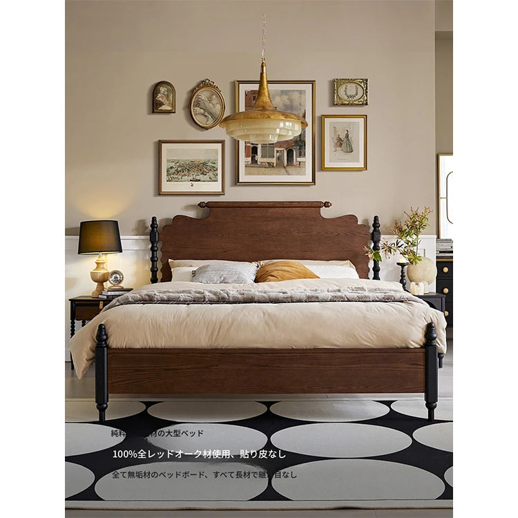 レッドオーク無垢材の高級ベッド|スタイリッシュなデザインで快適な睡眠空間を実現! hsxz-2163